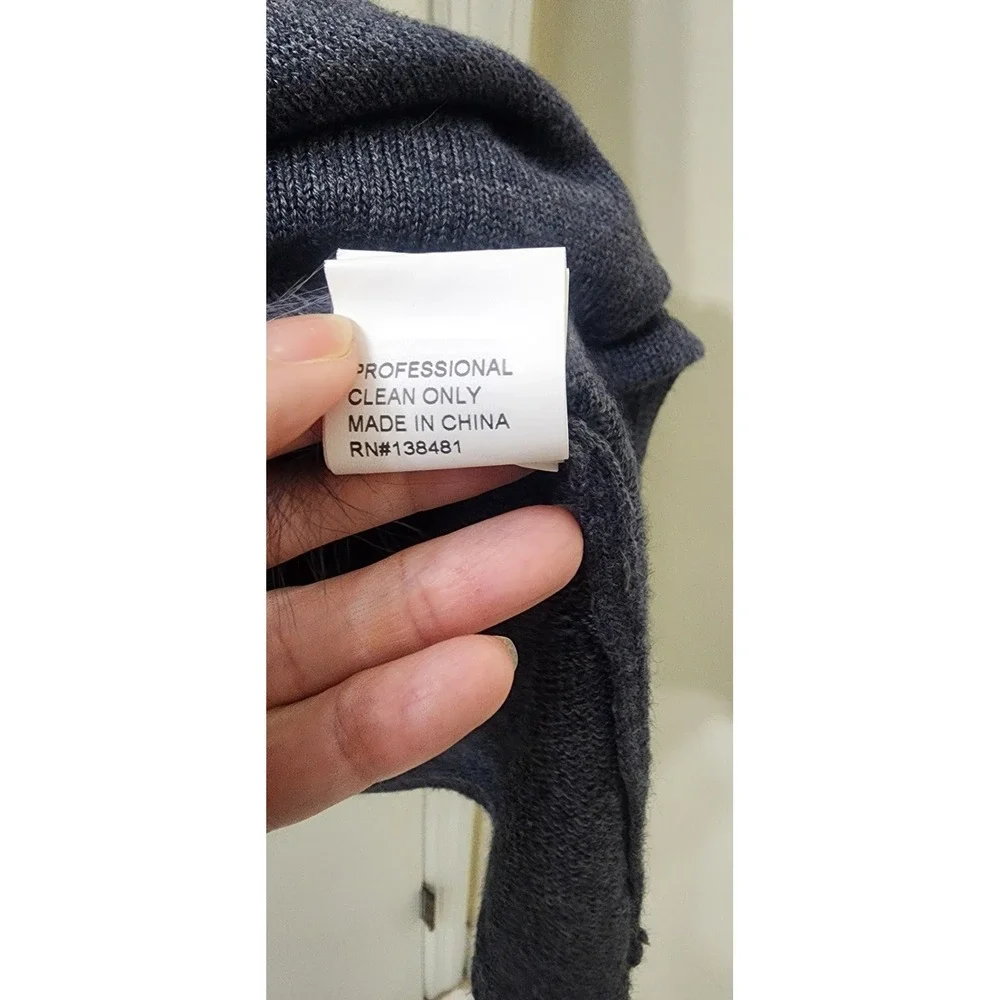 Belle Fare Charcoal Gray Wool Blend Knit Poncho Genuine Fox Fur‎